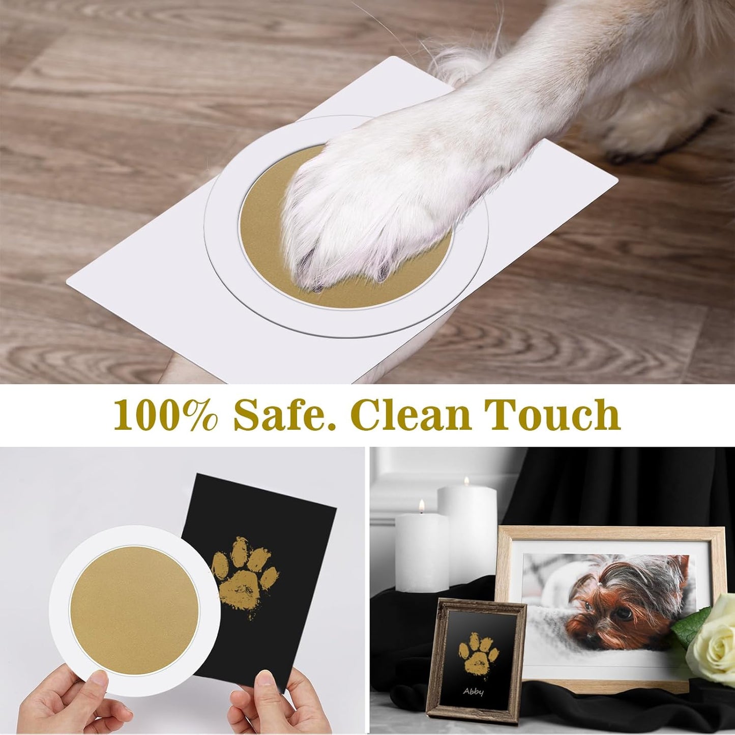 Nabance Paw Print Kit, Dog Nose Print Kit, Mess-Free Gold & Silver Paw Print Ink Pads, 8Pcs Pet Paw Print Impression Kit with Photo Frames, Safe Clean Touch Ink Pads, Nose Print Stamp Pad for Dogs Cat
