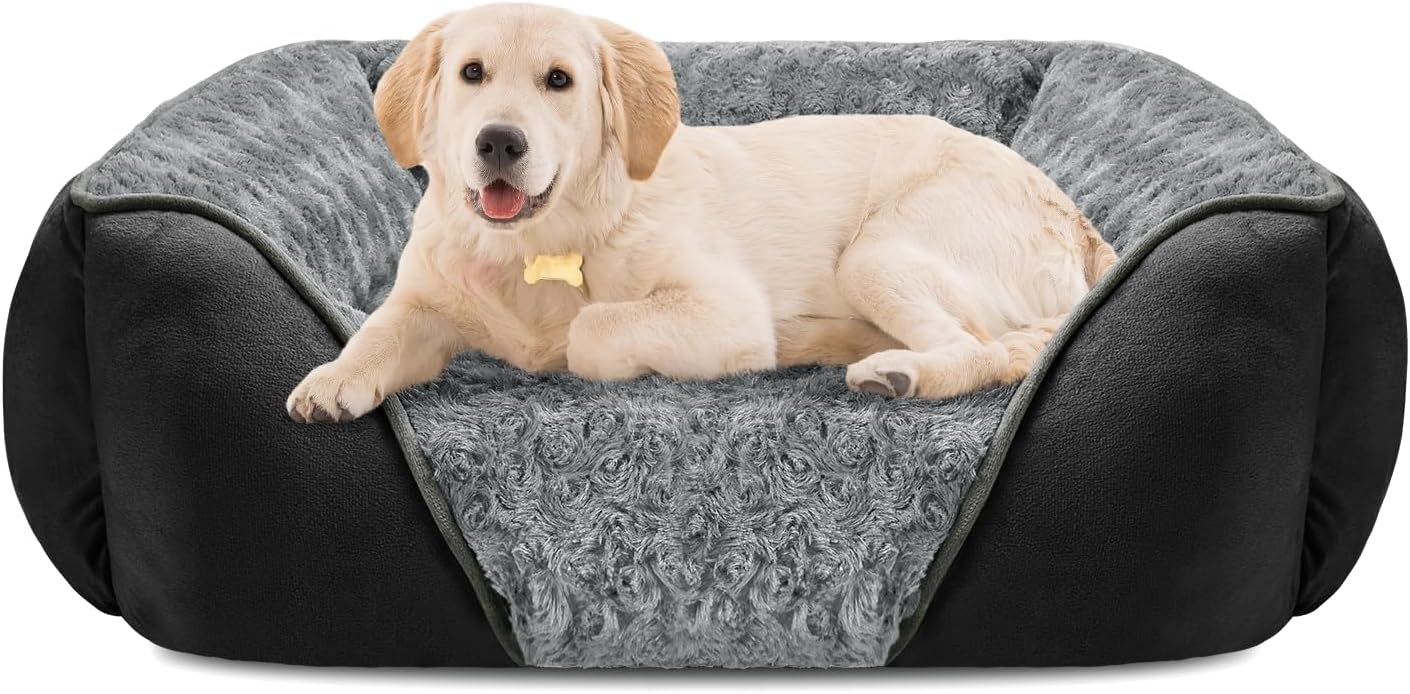 INVENHO Large Dog Bed Rectangle Washable Orthopedic Soft Calming Sleeping Durable Pet Cuddler with Anti-Slip Bottom