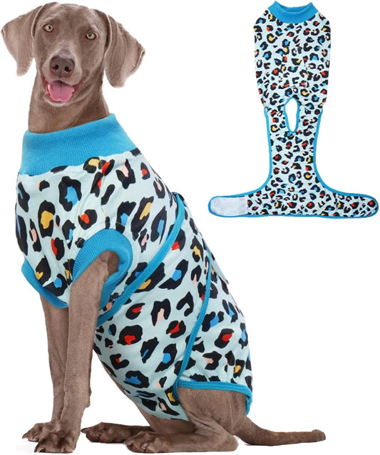 Kuoser Dog Recovery Suit for Dogs After Surgery,Professional Surgical Onesie for Female Male Dogs Spay Neuter,Soft Dog Surgery Suit Bodysuit for Abdominal Wounds Skin Disease,Blue Leopard 2XL