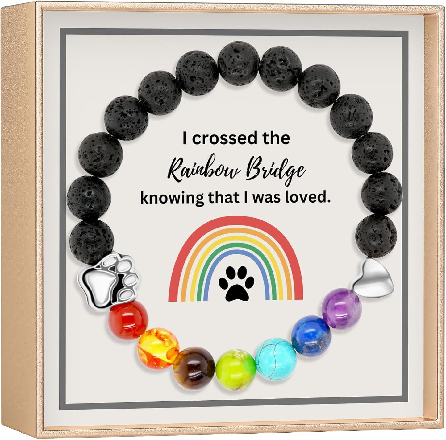 OLGAS GEMS Rainbow Bridge Pet Memorial Gifts: Sympathy Dog Memorial Gifts for Loss of Dog or Cat - Stone Bracelet and Meaningful Message Card Ideal for a Bereavement Remembrance Gift