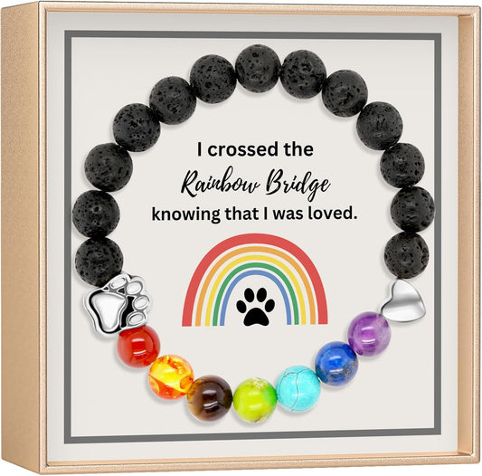OLGAS GEMS Rainbow Bridge Pet Memorial Gifts: Sympathy Dog Memorial Gifts for Loss of Dog or Cat - Stone Bracelet and Meaningful Message Card Ideal for a Bereavement Remembrance Gift