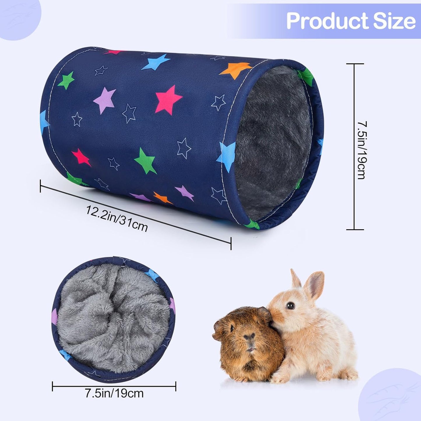 Glittme Guinea Pig Tunnel Washable Guinea Pigs Hideout Portable Rabbit Tunnels Soft Ferret Tunnel for Playing Resting Guinea Pig Accessories for Hedgehogs, Hamster,Colorful Stars