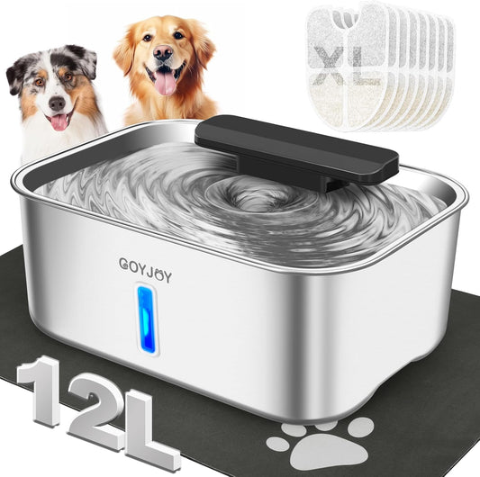 Dog Water Fountain for Large Dogs,3 Gallon Stainless Steel Dog Water Bowl Fountain,Large Pet Water Drinking Fountain with Deeper Drinking Area,Swirling Filtration Design with Fresher & Cleaner Water
