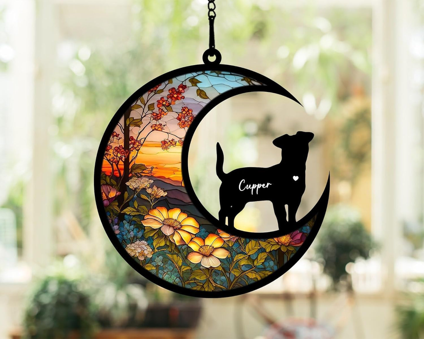 Custom Dog Memorial Suncatcher – Personalized Pet Loss Gift with Name – Stained Glass Style Dog Breed Ornament – Sympathy Gift for Dog Lovers – in Loving Memory Keepsake