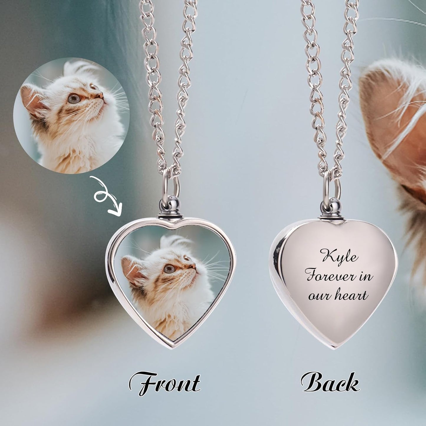 Custom Ashes Necklace Pet Memorial Gift with Photo Text,Personalized Dog/Cat Cremation Jewelry Keepsake.Double-sided customized heart-shaped pendant urn necklaces for dog cat lover Women and Men