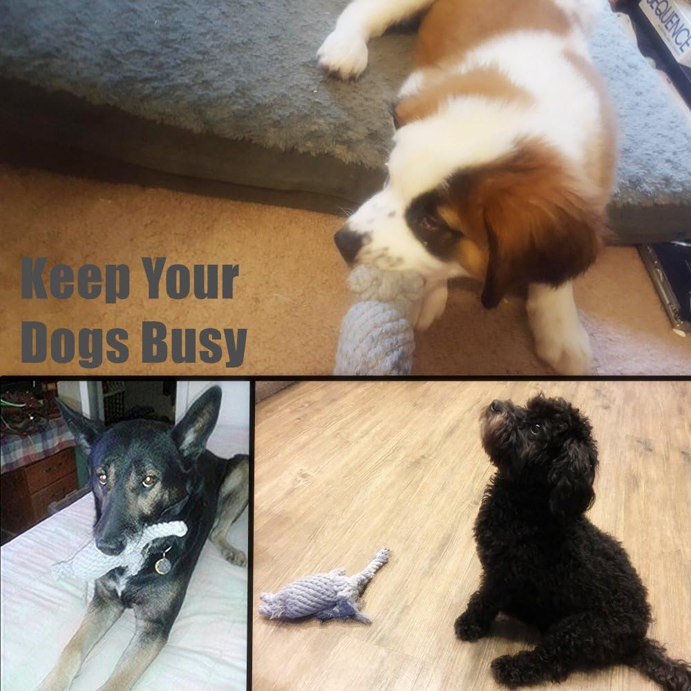 ADUCK Puppy Dog Rope Toy for Teeth Cleaning, Chew-Proof Dental Care & Training Reward | Durable Cotton Heather Gray Elephant for Small & Medium Dogs