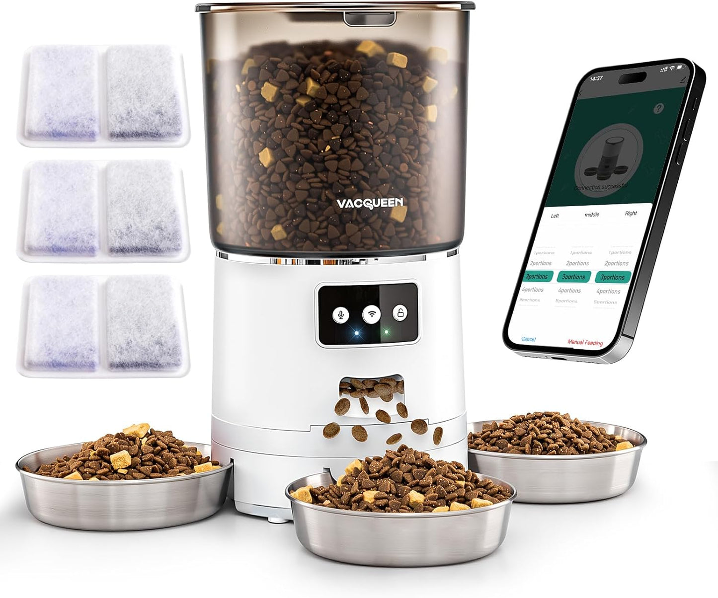 Automatic Cat Feeder for 3 Cats, 6L/25 Cup Cat Food Dispenser with Strong Anti-Jam System, Dual-Effect Desiccant, Smart WiFi App Control Pet Feeder, Automatic Dog Feeder for Cats and Small Dog