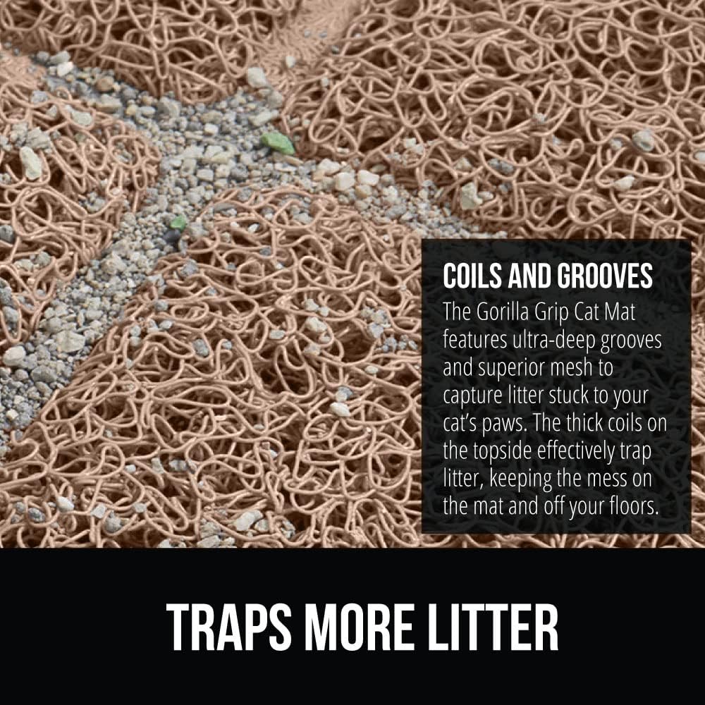 GORILLA GRIP Cat Litter Box Mat, 35x23, Water Resistant, US Designed Kitty Litter Trapping Mats, Easy to Clean, Scatter Control, Less Mess and Clean Floors, Kitten Supplies for Indoor Cats, Beige