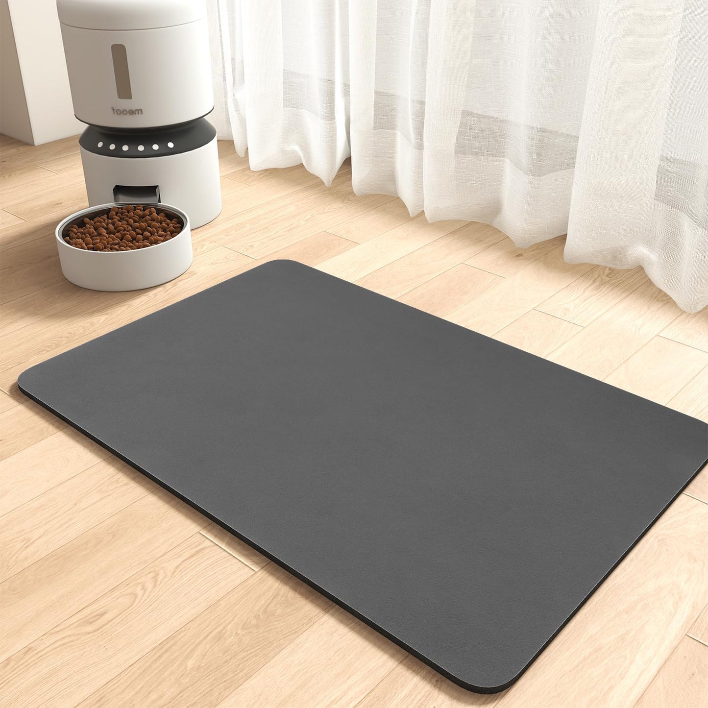 MontVoo-Absorbent Pet Feeding Mat-No Stains Pet Mat for Food and Water Bowl-Quick Dry Cat & Dog Food Mat Water Dispenser Mat-Pet Supplies Mat-Dog Water Bowl Mat for Messy Drinker Dark Grey