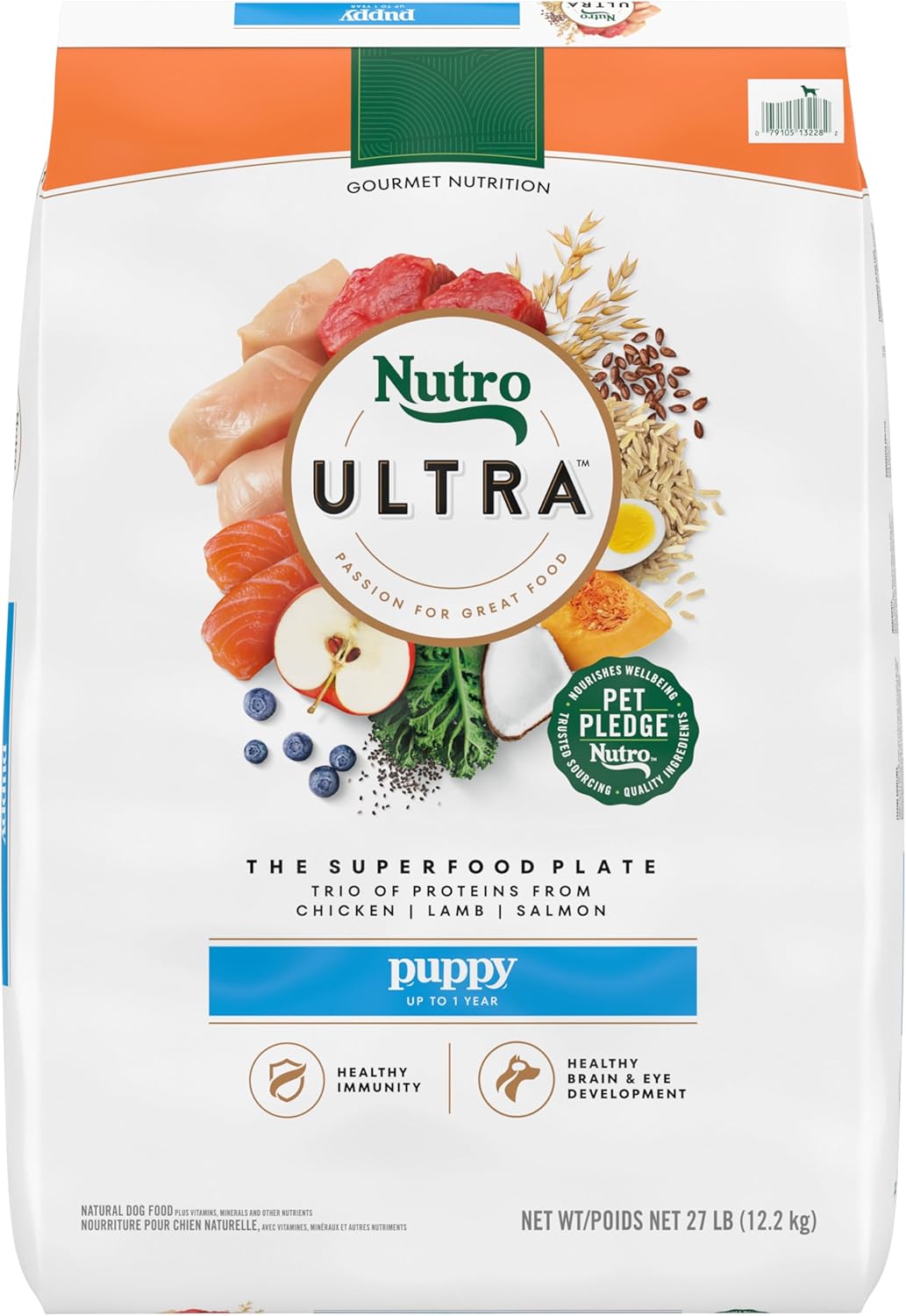 Nutro Ultra High Protein Dry Puppy Food, Trio of Proteins from Chicken, Lamb and Salmon, 27 lb Bag