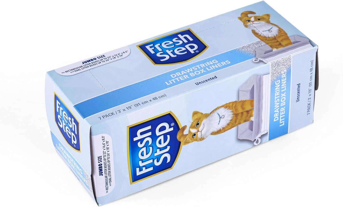 Fresh Step Drawstring Cat Litter Box Liners, Unscented - Kitty Litter Bags for Rectangle or Oval Large Litterboxes, Size Jumbo, 36" x 19" - 7 Count