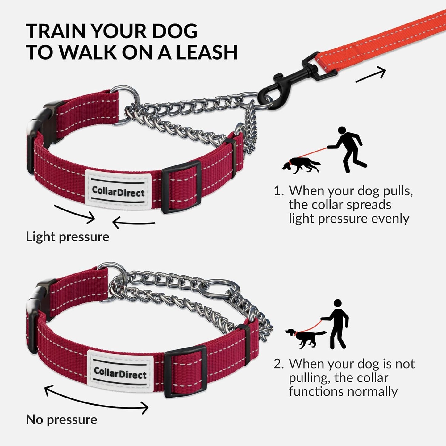 CollarDirect Martingale Dog Collar with Stainless Steel Chain and Quick Release Buckle - Reflective Collar for Large, Medium, Small Dogs - Dark Red, Large (Neck Size 17"-22")