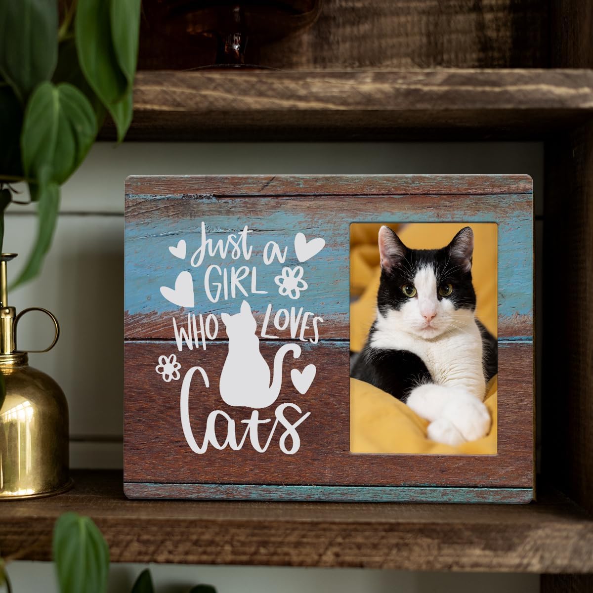 IAXIC Cat Mom Photo Frame Cat Gifts for Cat Lovers Cat Picture Frame Birthday Christmas Friendship Gifts for Women Bestie Niece BFF Daughter Sister Rustic Wooden Picture Frames