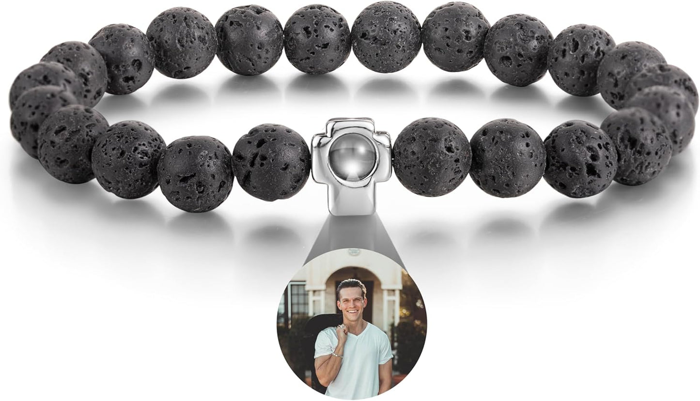 EMIRISTIC Custom Photo Bracelet - Personalized Picture Natural Stone Cuban Chain Bracelet - Any Special Day Gifts