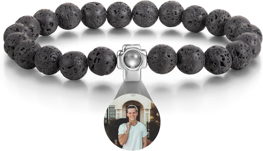 EMIRISTIC Custom Photo Bracelet - Personalized Picture Natural Stone Cuban Chain Bracelet - Any Special Day Gifts