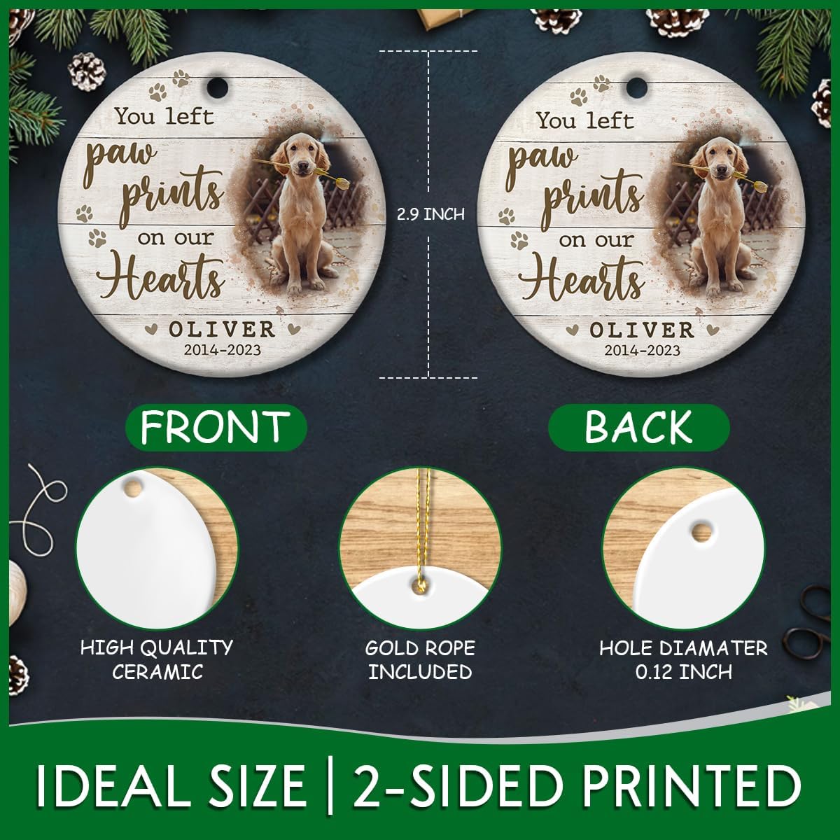 Dog Memorial Gifts, Personalized Pet Bereavement Ornament, Ceramic Christmas Decoration, Memorial Day Memorial Ornament, Dog Lover Gifts