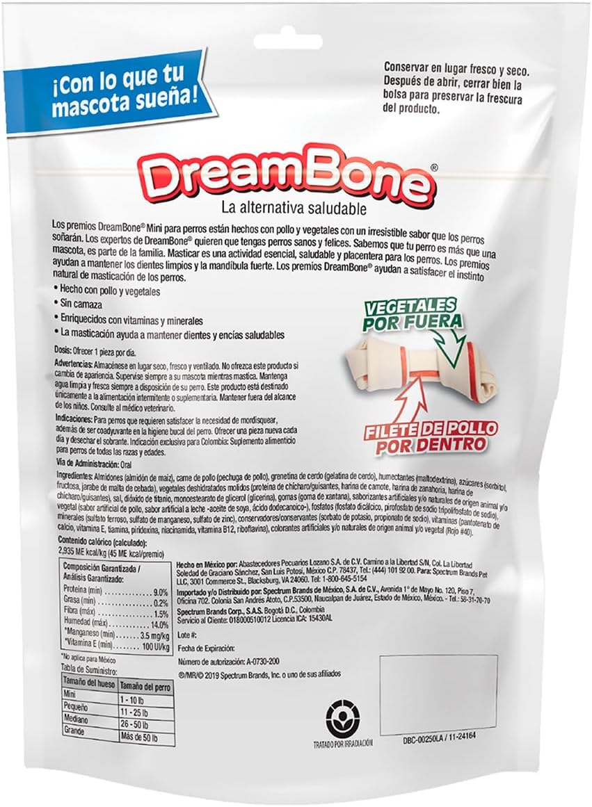 DreamBone Mini Chews, Made with Real Chicken and Vegetables, Rawhide Free Dog Chews, 8 Count