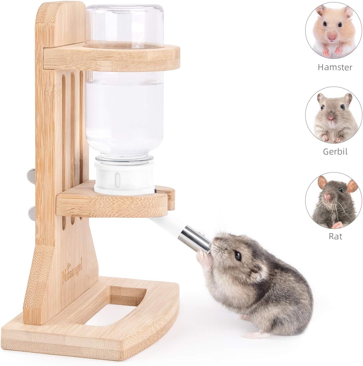 Niteangel Water Bottle with Stand for Syrian Dwarf Hamsters Gerbils Mice Rats Degus Small pet Rodents(White)