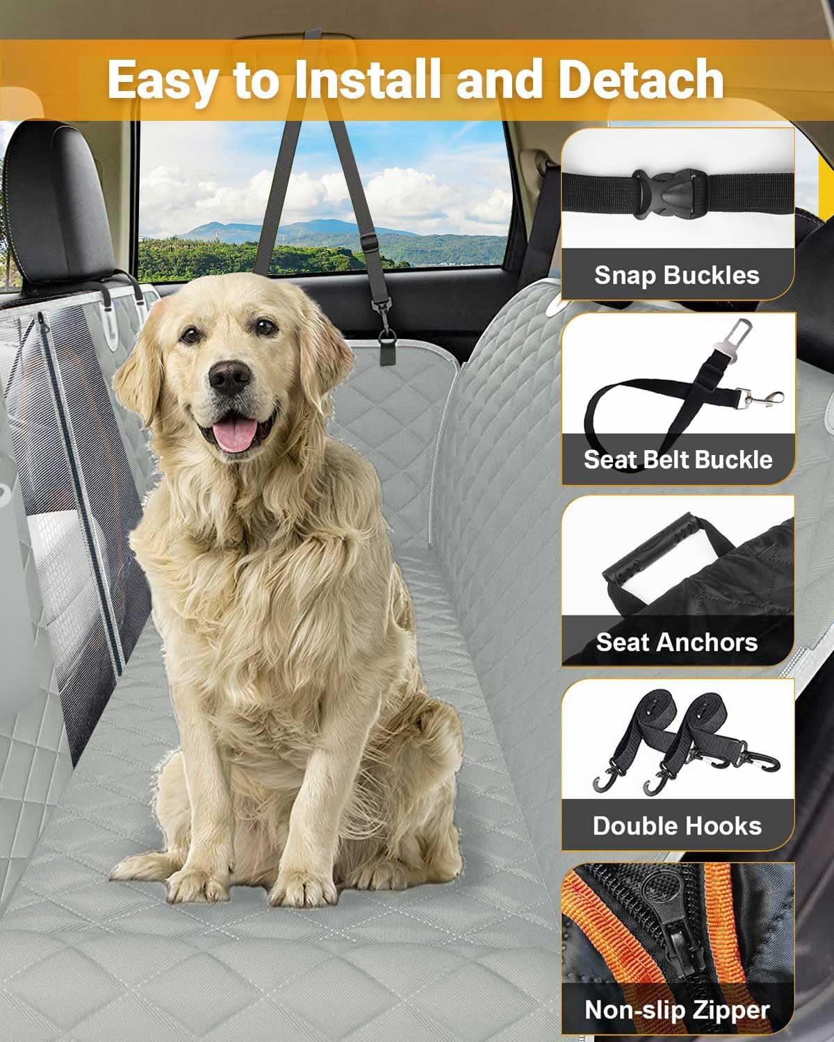 Victoper Dog Car Seat Cover, Heavy Durable Dog Seat Cover for Back Seat, 100% Waterproof Scratch Proof Nonslip Dog Hammock for Car with Side Flap, Pet Back Seat Covers Large 60" W x 64" L