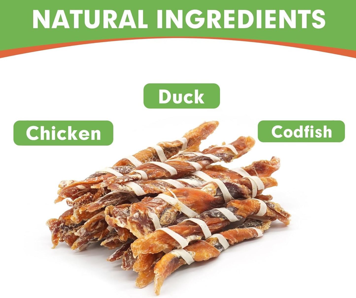 MON2SUN Dog Treats, Triple Flavor Jerky Twist Sticks, 5-7 Inch Chicken Duck and Codfish Sticks Chews for Small Dogs, Healthy Snacks, 17.64 oz (25 Count-Pack of 1)