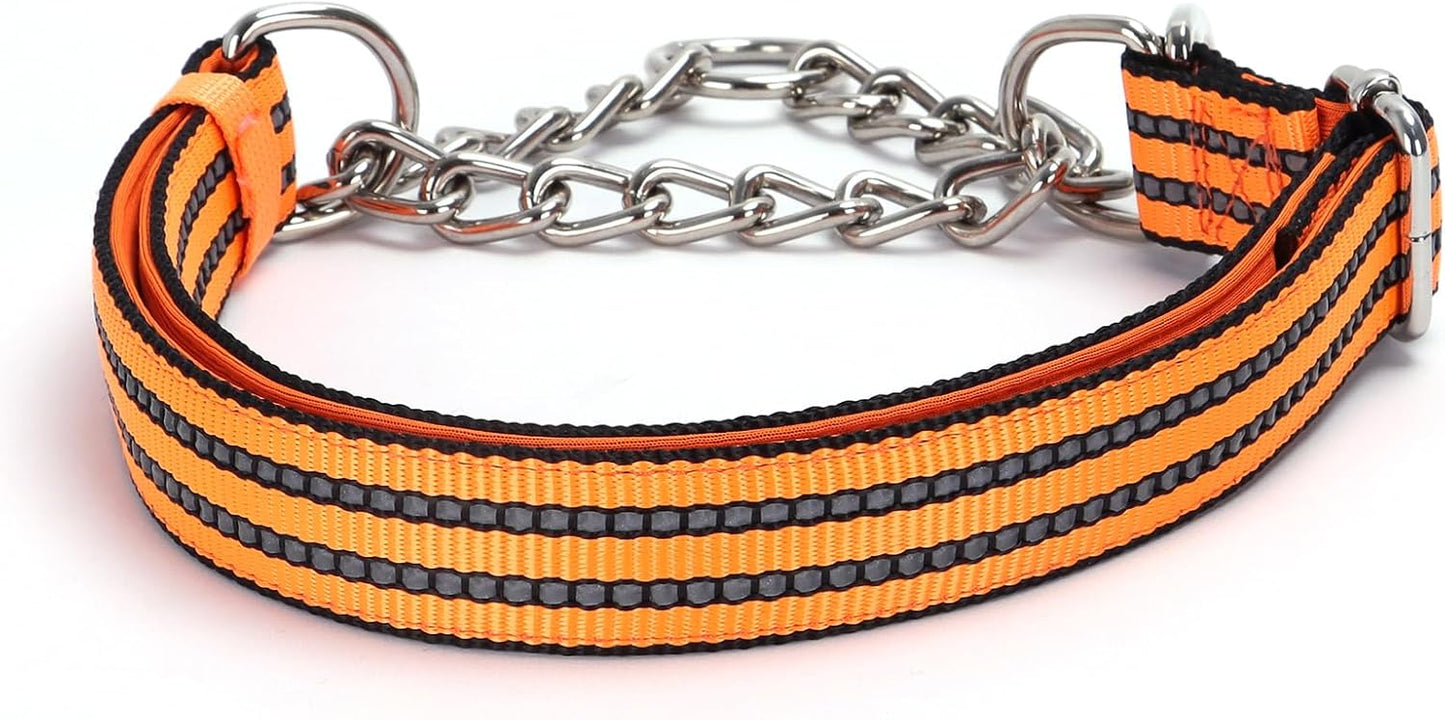 Choker Collar for Dogs，Stainless Steel Chain Martingale No Pull Slip Cinch Training Escape Proof Heavy Duty Dog Collar for Small Medium Large Pet Girl Female Dogs，Orange XL