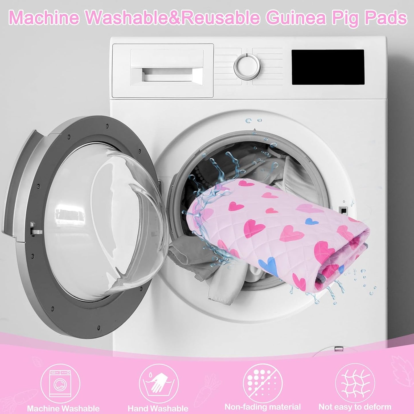 Bienbee Guinea Pig Bedding, 2 Pack 47" x 24" Reusable Guinea Pig Cage Liner Waterproof and Absorbent Small Animal Bedding Washable Guinea Pig Pee Pads for Small Pet Hamster Rabbit Squirrel, Pink