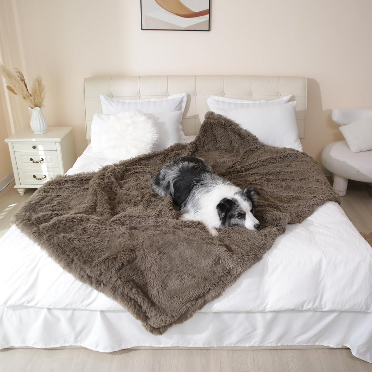 gogobunny Waterproof Dog Blanket for Large Dogs, Cats, Puppy, Reversible Faux Fur Pet Throw Blanket, Washable, Calming Furniture Protection for Sofa Bed (60x80 Inch (Pack of 1), Stone)