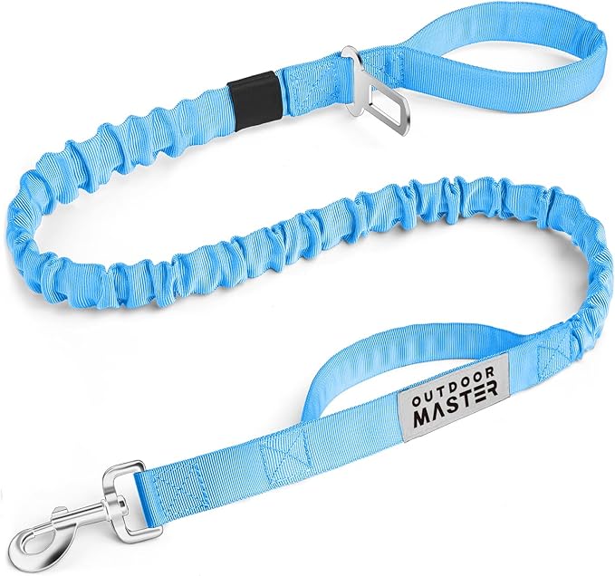 OutdoorMaster Bungee Dog Leash, Heavy Duty Dog Leash with Shock Absorption, 2 Padded Handles Training Leash, Improved Dog Safety and Comfort - Blue Upgraded, 4FT