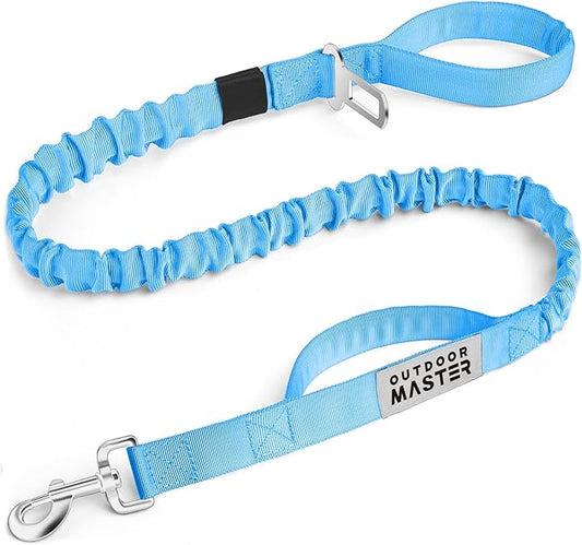 OutdoorMaster Bungee Dog Leash, Heavy Duty Dog Leash with Shock Absorption, 2 Padded Handles Training Leash, Improved Dog Safety and Comfort - Blue Upgraded, 4FT