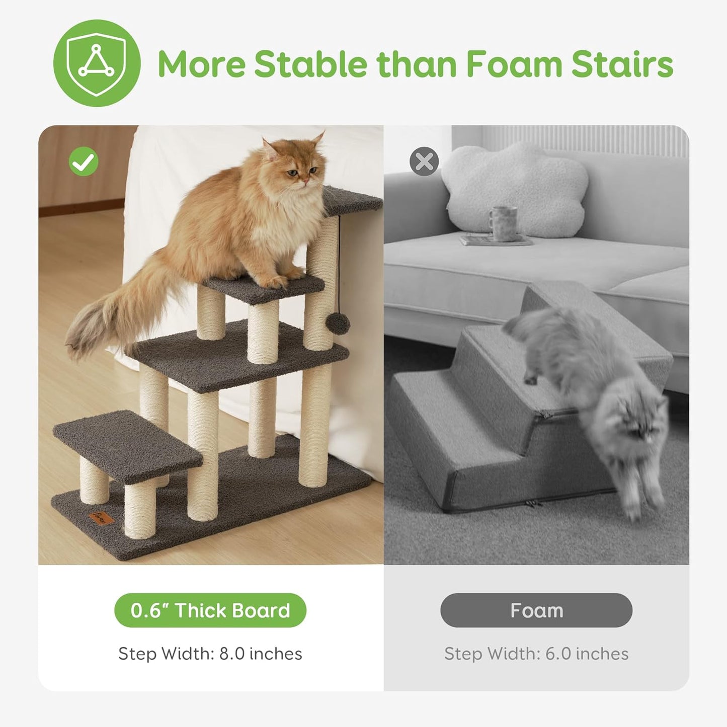 Pawque Dog Stairs & Cat Scratching Post Pet Steps for High Bed Couch, High-Strength Boards Hold up to 150 lbs for Indoor Small Cats Kittens Dogs Climbing Playing, 4 Combination Options, 4 Steps-Grey