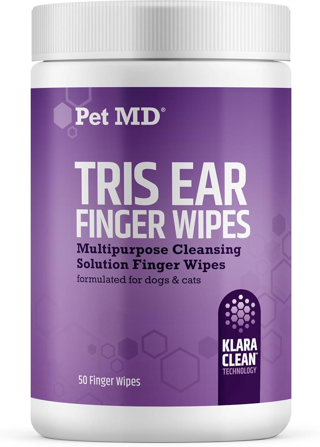 Pet MD Tris Ear Finger Wipes for Dogs & Cats - Multipurpose Cleansing Solution Cat Ear Wipes & Puppy Ear Cleaner - Pet Safe Cleaner to Clean and Remove Debris - 50ct