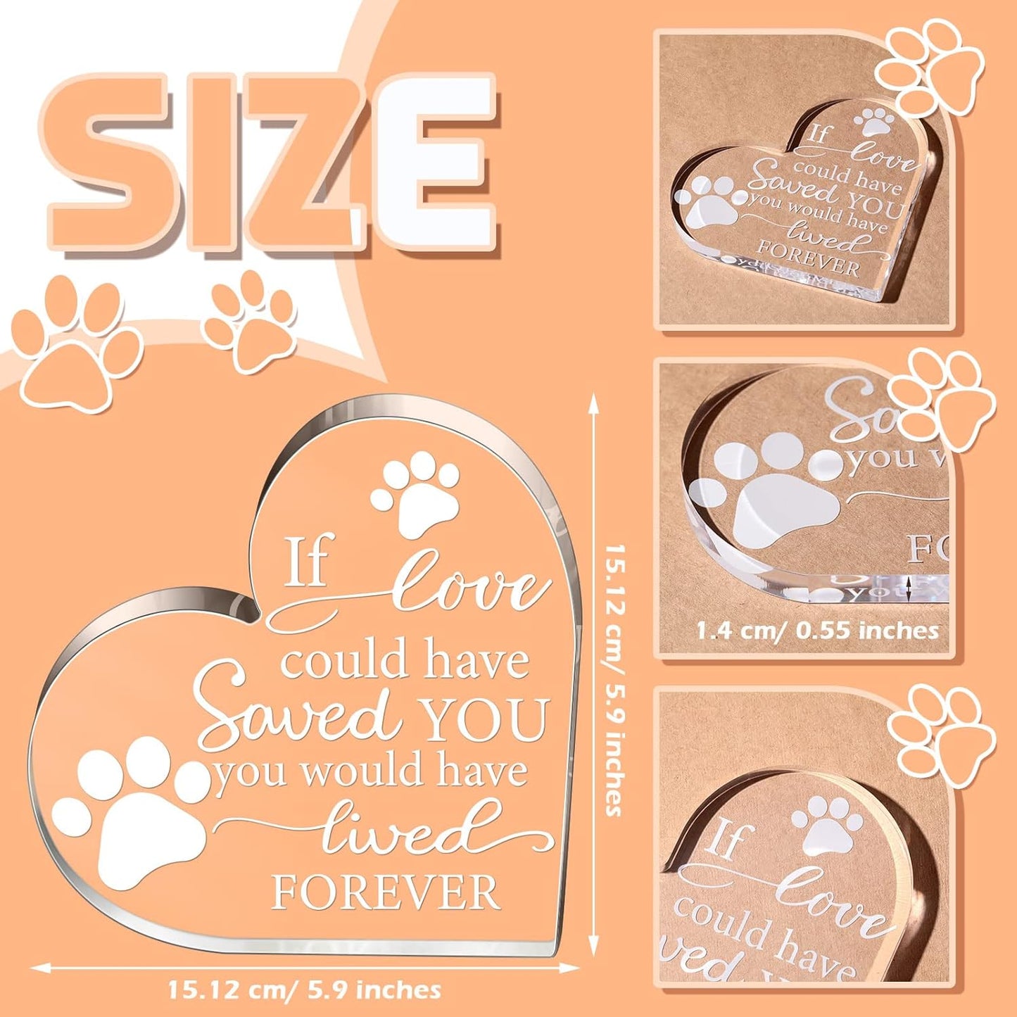 Chunful Pet Memorial Gift Pet Keepsake Sympathy for Loss Remembrance Cat Memorial Bereavement Crystal Acrylic Heart Decor Crystal Acrylic Heart Condolence Gifts for Loss of Loved One(If Love Could)