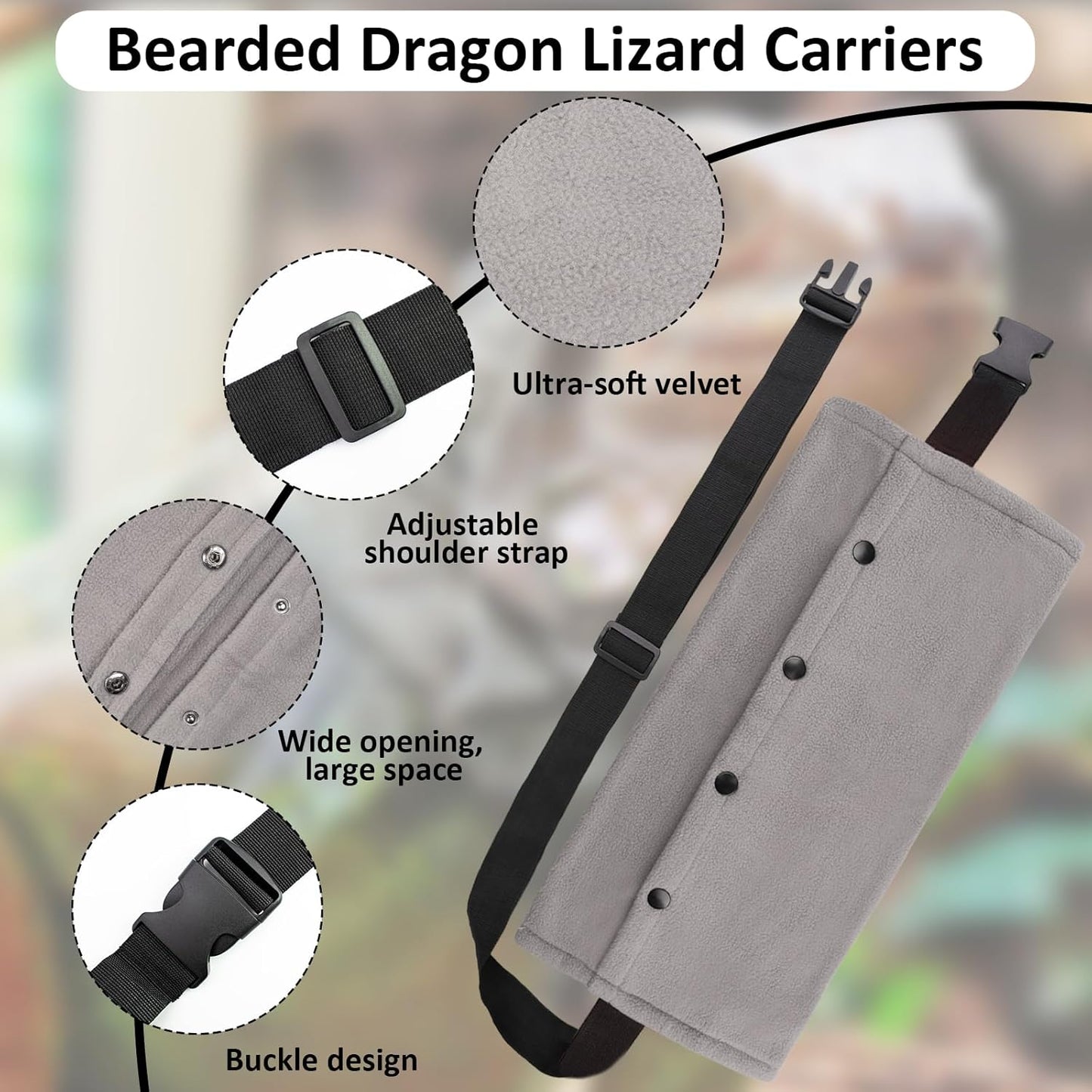 Bearded Dragon Sling Carriers and Leash Harness,Adjustable Harness with Leather Wings and Sling Bag, Reptile Small Pet Backpack Batwing Accessories,Bearded Dragon Tanks Decor for Outdoor