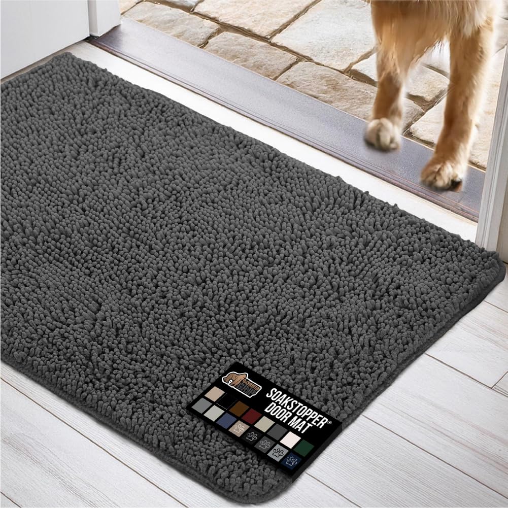 GORILLA GRIP Dog Doormat, Absorbent Doormats for Muddy Dogs Paws, Machine Washable Soakstopper Rugs, Cleaner Floors, US Designed Pet Bed Door Mat, Indoor Entrance Pets Rug, Mats 24x17 Charcoal
