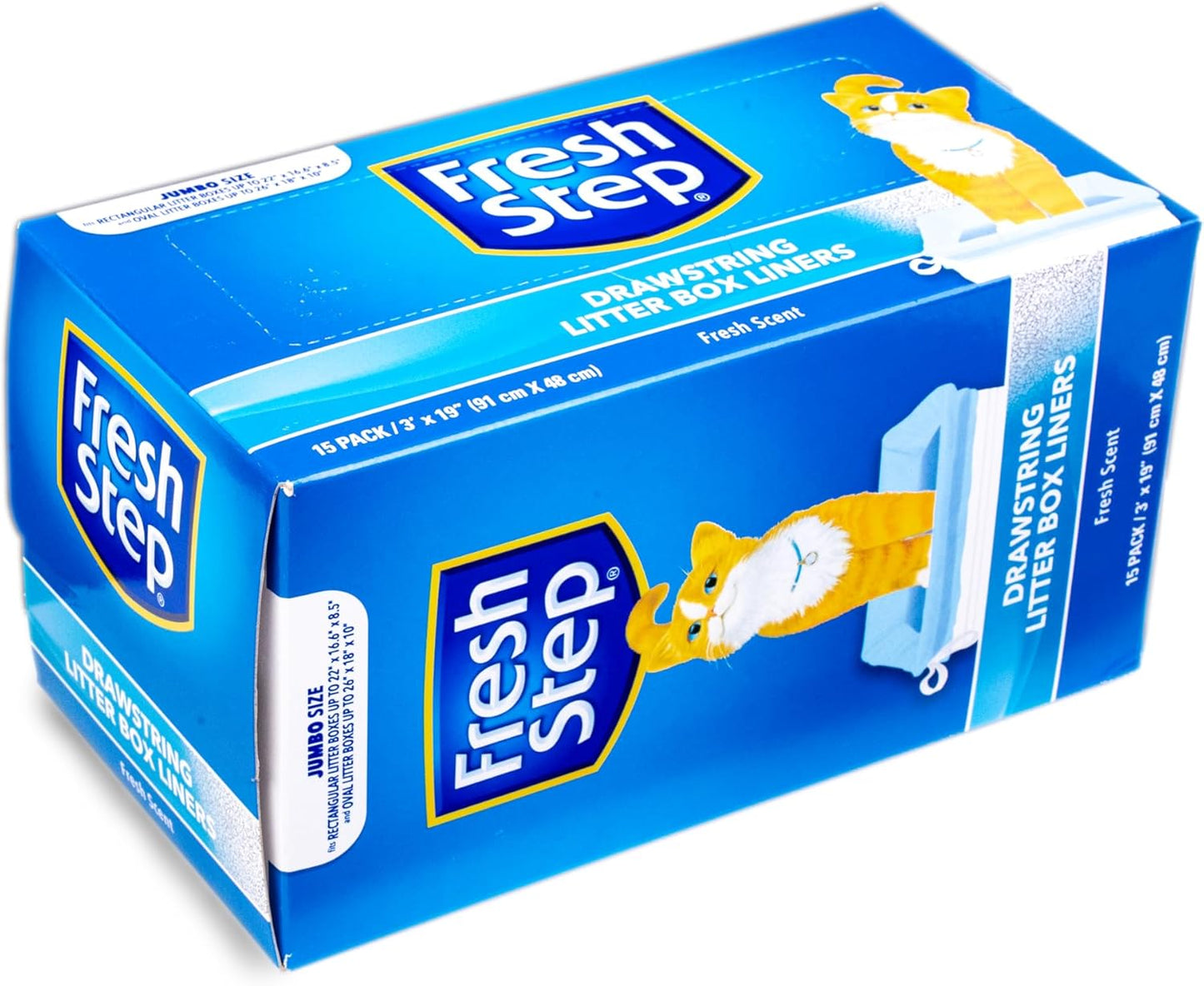 Fresh Step Drawstring Cat Litter Box Liners, Fresh Scent - Kitty Litter Bags for Rectangle or Oval Large Litterboxes, Size Jumbo, 36" x 19" - 15 Count - 12 Count