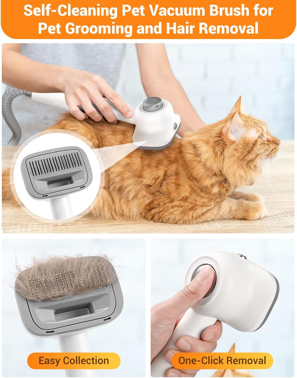 Dog Vacuum Grooming Kit for Shedding: Professional Hair Clippers Pet Groomer - Strong Suction Cleaner Deshedding Tool Fur Brush Attachment Trimmer for Home Cat (Pale White)
