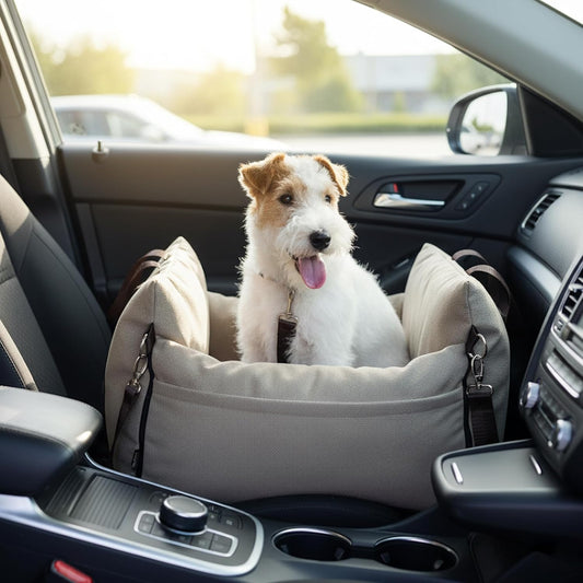 Cozy Dog Car Seat for Medium Dogs, Soft Dog Bed for Car, Safety Travel Bed & Portable Pet Carrier, Removable & Washable with Storage Pockets, Clip-On Safety Belt