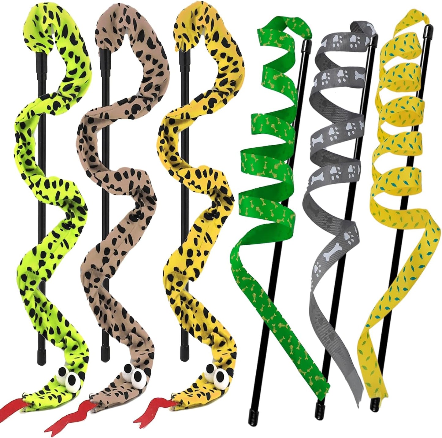 Interactive Cat Toy Wand with Catnip Mouse, Cat Teaser Wand Rainbow String for Bored Indoor Adult Cats and Kittens (6 Pack)