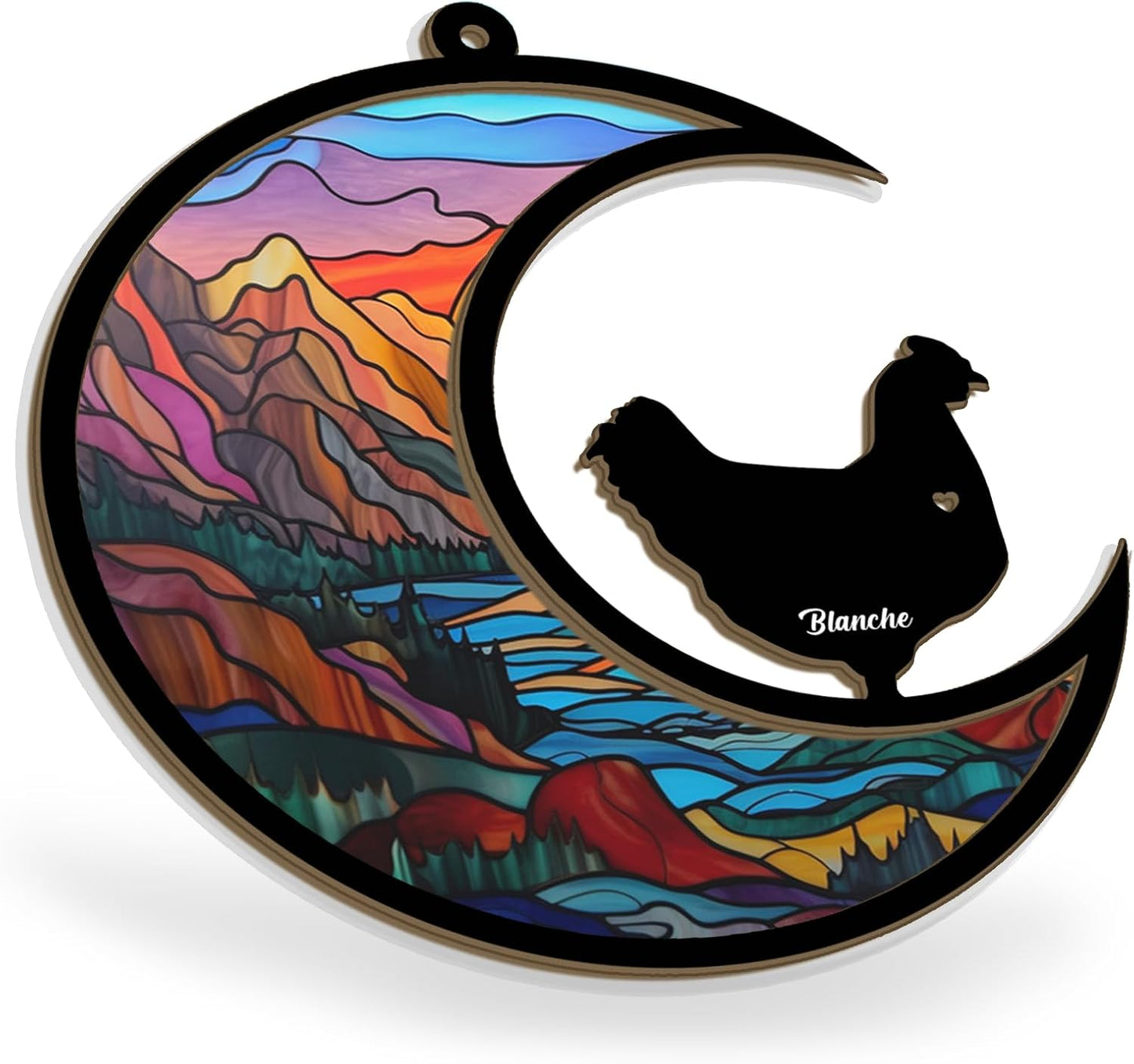 Personalized Moon Sign Chicken Suncatcher - Memorial Hanging Door, Loss of Pet Sympathy Keepsake
