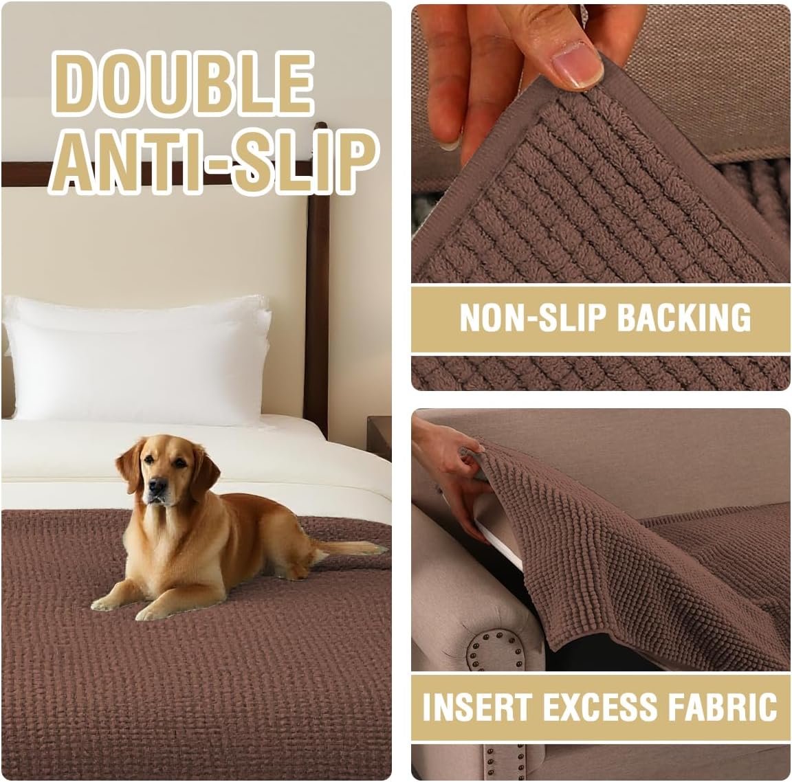 H.VERSAILTEX Plush Chenille Couch Cover for Dogs Pets Blanket for Bed Anti-Slip Soft and Durable Furniture Protector for Small Medium Large Cats Washable (52" x 82", Caramel)
