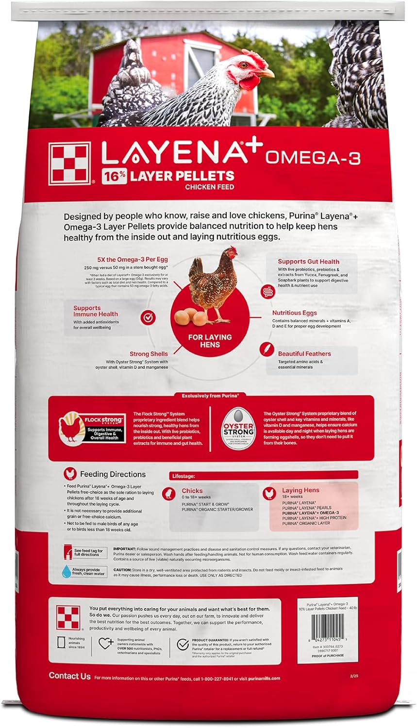 Purina® Layena®+ Omega-3 Chicken Feed Pellets, 40 Pound Bag
