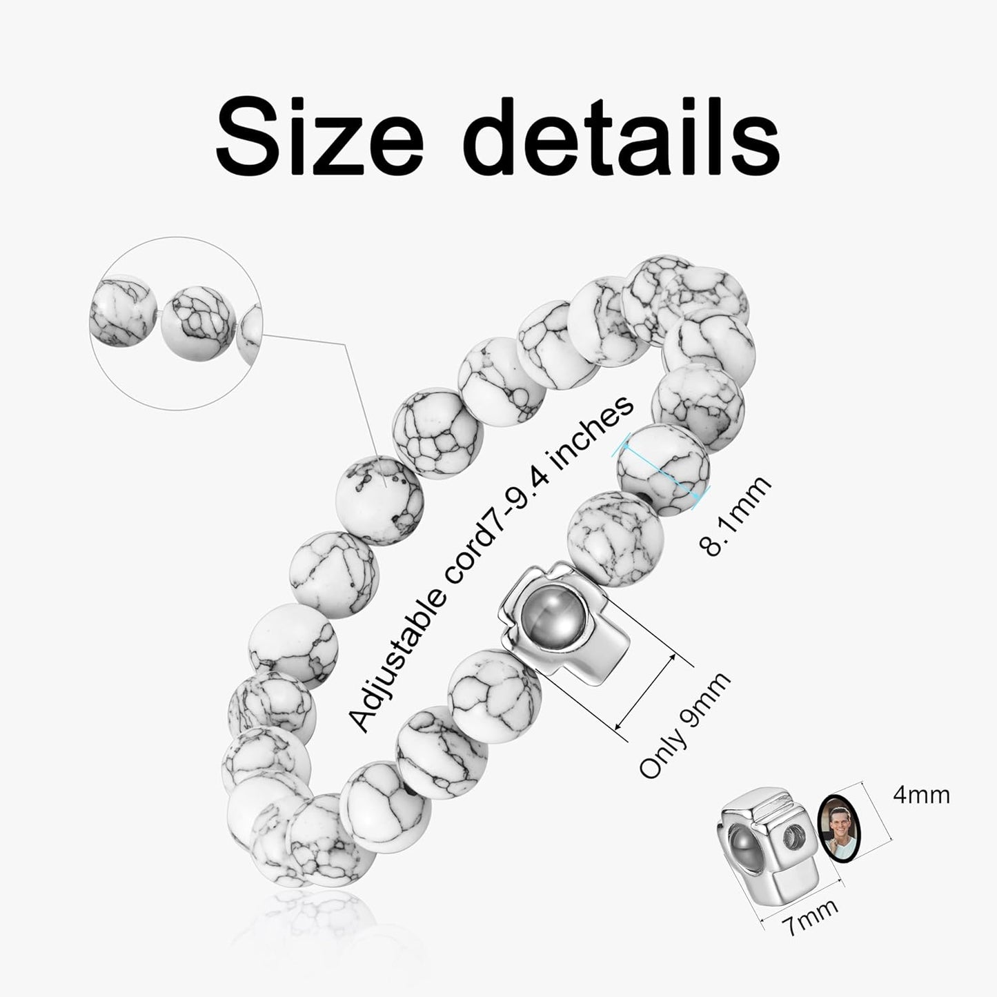 EMIRISTIC Custom Photo Bracelet - Personalized Picture Natural Stone Cuban Chain Bracelet - Any Special Day Gifts