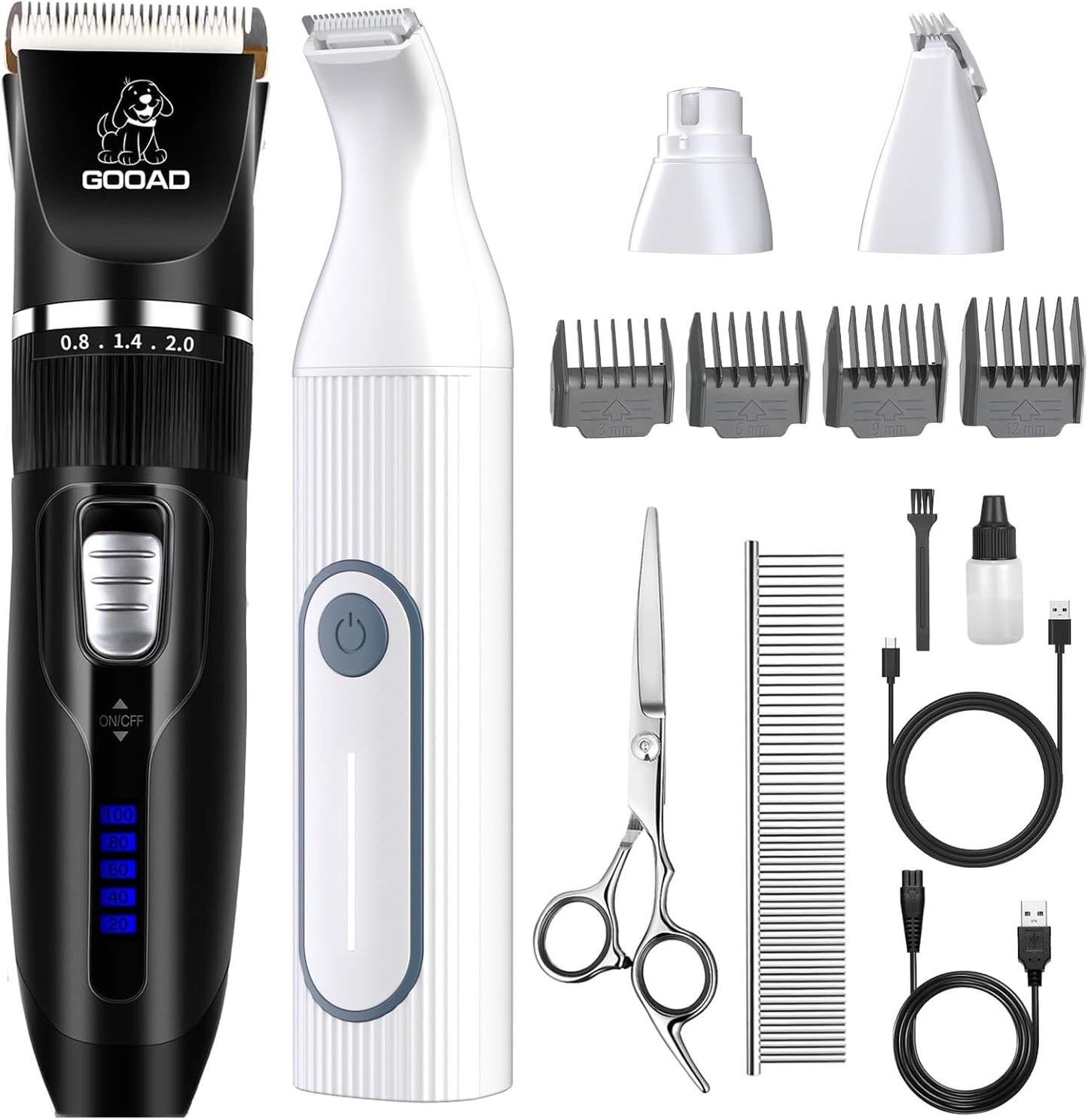 Dog Clippers Grooming Kit Hair Clipper -4 in 1Low Noise -Rechargeable-Cordless Quiet Paw Trimmer Nail Grinder, Trimmer Grooming for Thick Hair&Coats,Pet Shaver for Small and Large Dogs Cats