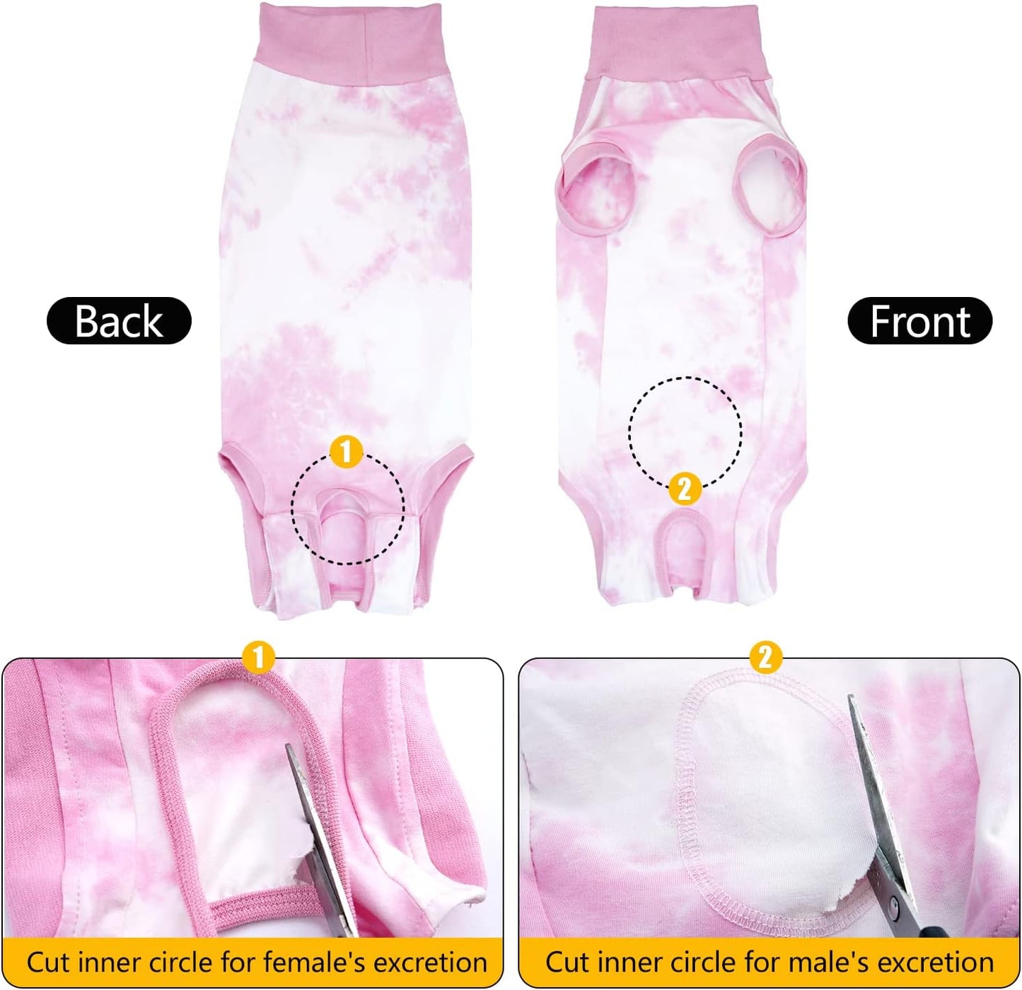 Dogs Onesie Suit for Male/Female Breathable Dog Recovery Tie Dye Pjs Wound After Surgery Wear, Prevent Licking Wounds, E-Collar & Cone Alternatives XL Pink2