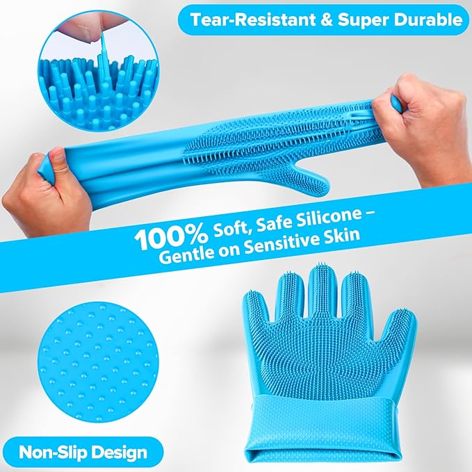 6PCS Pet Grooming Kit for Dogs,Cats and Horses | Dog Washing Gloves | Dog Bath Brush | Dog Bath Gloves | Dog Shampoo Brush | Pet Grooming Gloves | Dog Bath Supplies (Light Blue)