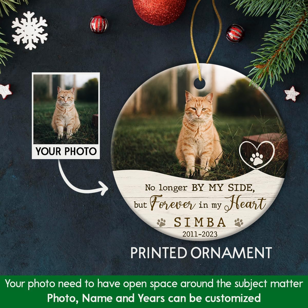 Personalized Cat Memorial Ornament, Cat Memory Gifts for Loss, Remembrance Pet, Pet Memorial Gifts, Dog Sympathy Gift, Ceramic Keepsake to Hang on Christmas Tree