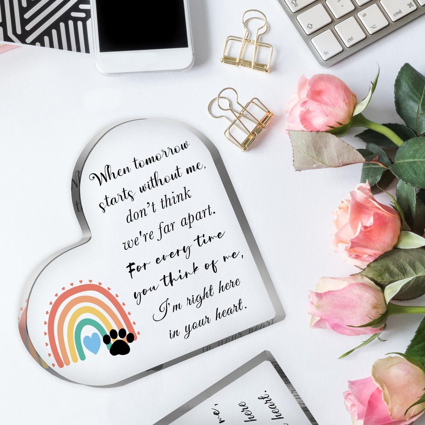 Pet Sympathy Gifts for Loss of Dog and Cat, Pet Bereavement Gifts, Pet Remembrance Gift, Pet Loss Gifts, Passing Away Gifts, Pet Footprint, Pet Sympathy Memorial Heart Shaped Acrylic Decor Sign