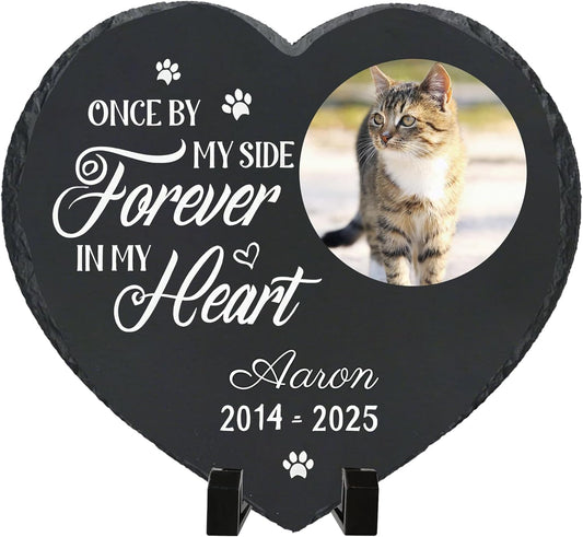 Personalized Pet Memorial Stone - Heart-Shaped Custom Cat Grave Marker with Engraved Name & Photo - Pest Grave Stone for Remembrance Dog/Cat Passing Away Sympathy Gifts (Style F)