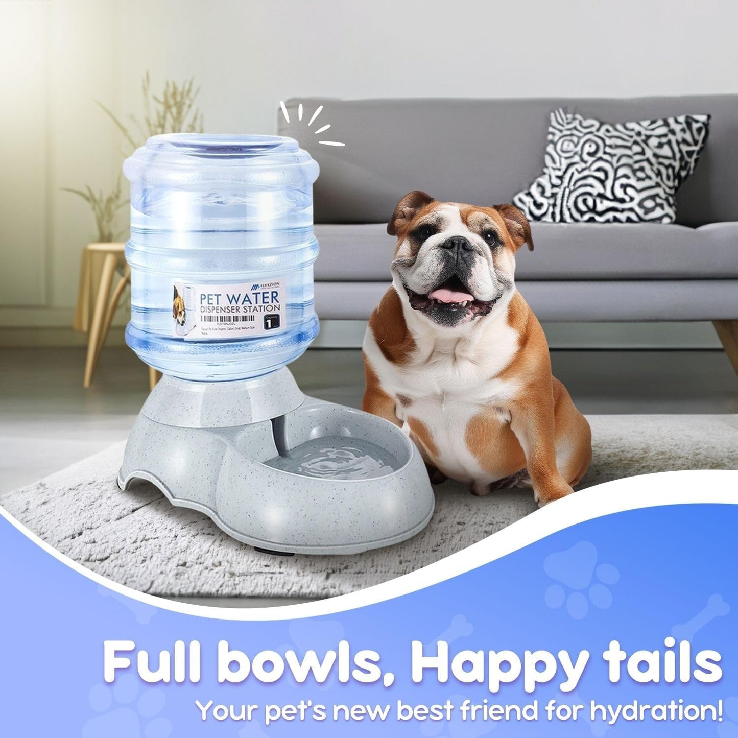 Flexzion Automatic Dog Water Bowl Dispenser for Cat Pet Animal (1 Gallon Dispener Water Jug) - Gravity Feeder Auto Replenish Waterer Drinking Bowl Fountain Bottle Dish Stand