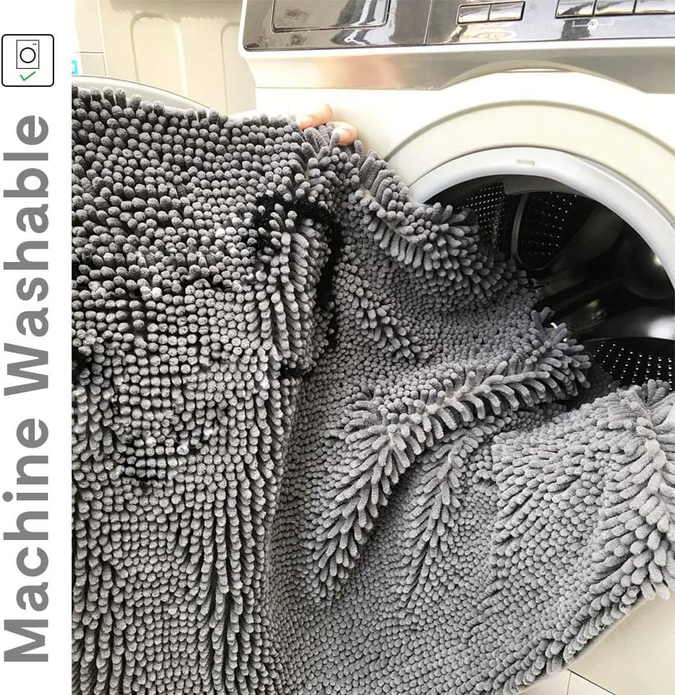 NJSBYL Grey Area Rugs 3x5 Mats for Bedroom Living Room 30 X 60 Inches Gray Indoor Doormat Shaggy Ultra Soft Chenille Area Play Rugs for Kids Dogs Cats Water Absorbent Machine Washable Dry
